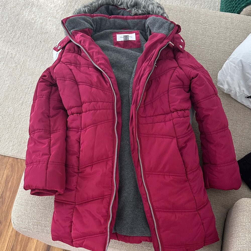 Children's Burgundy Puffer Coat with Hood